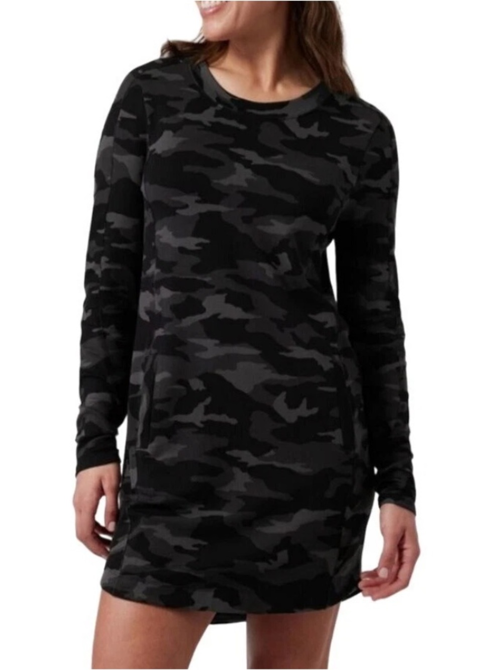 Athleta Balance Printed Dress in Camo Lux Black Small